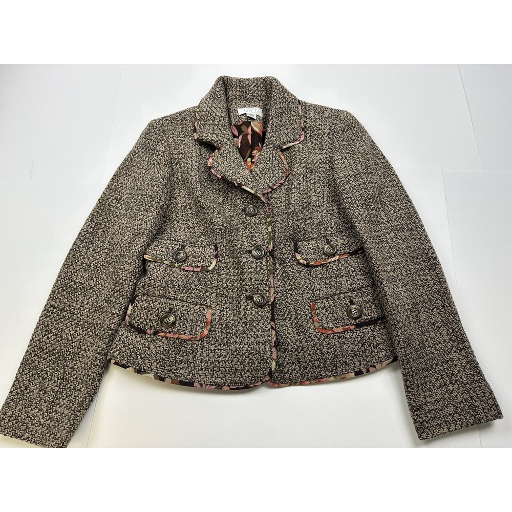 Ann Taylor Loft Petites Brown Tweed Wool Lined Jacket Size 2P